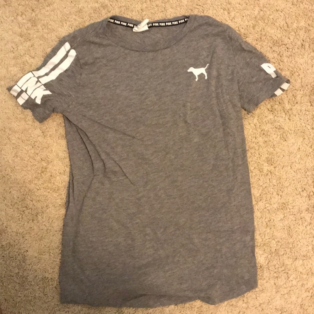 Grey Pink shirt with dog on it